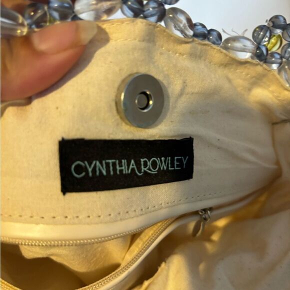 Cynthia Rowley Fun Flower purse  Beaded Kandi Clear Over Lt Canvas Bag handbag - Picture 5 of 6